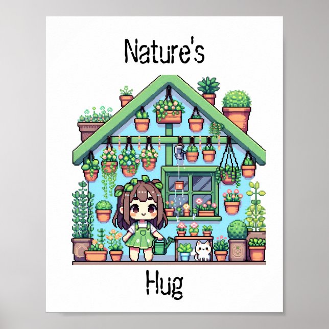 Natys Hug | Cute Plant Älskare Pixel Art Poster (Framsidan)