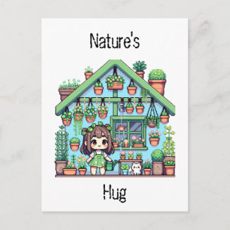 Natys Hug | Cute Plant Älskare Pixel Art Vykort