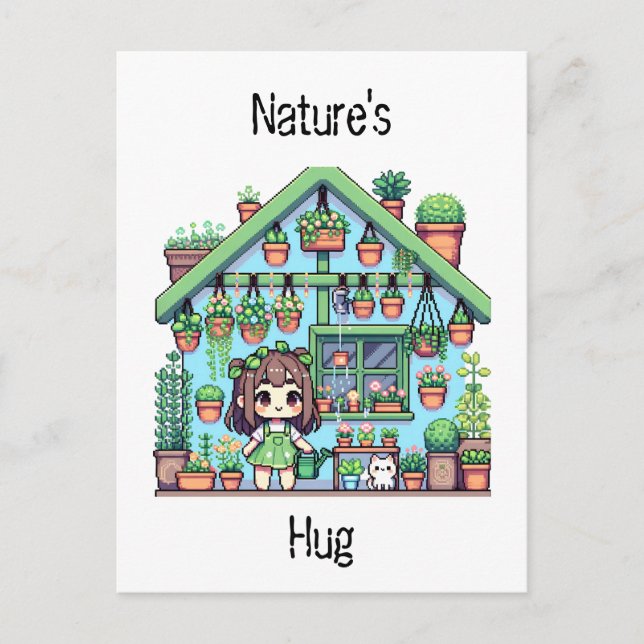 Natys Hug | Cute Plant Älskare Pixel Art Vykort (Framsida)