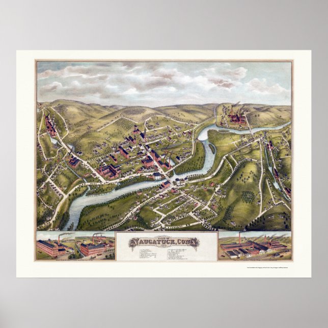 Naugatuck, CT Panoramic Karta - 1877 Poster (Framsidan)