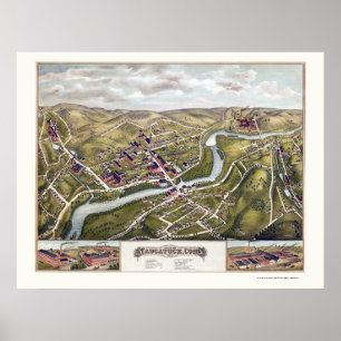 Naugatuck panorama- karta för CT - 1877 Poster