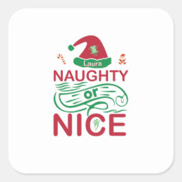 Naughn eller Snygg julgrodd med jultomtdesign Fyrkantigt Klistermärke