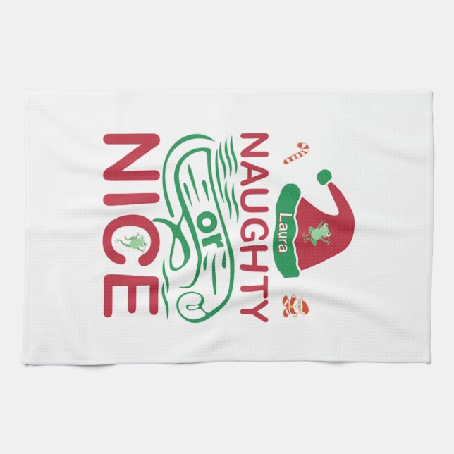 Naughn eller Snygg julgrodd med jultomtdesign Kökshandduk (Horisontell)