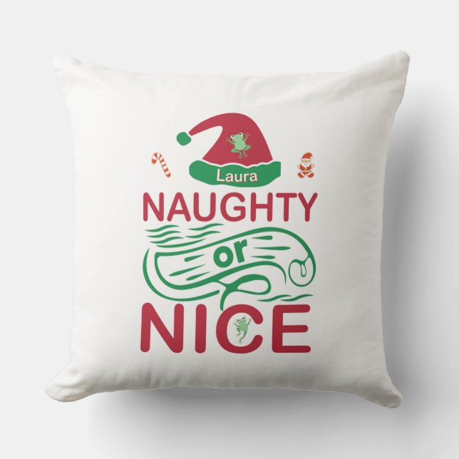 Naughn eller Snygg julgrodd med jultomtdesign Kudde (Framsida)