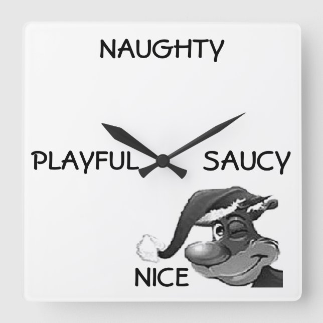 "NAUGHT/NICE WINKING ELF CHRISTMAS CLOCOCK FYRKANTIG KLOCKA (Framsida)