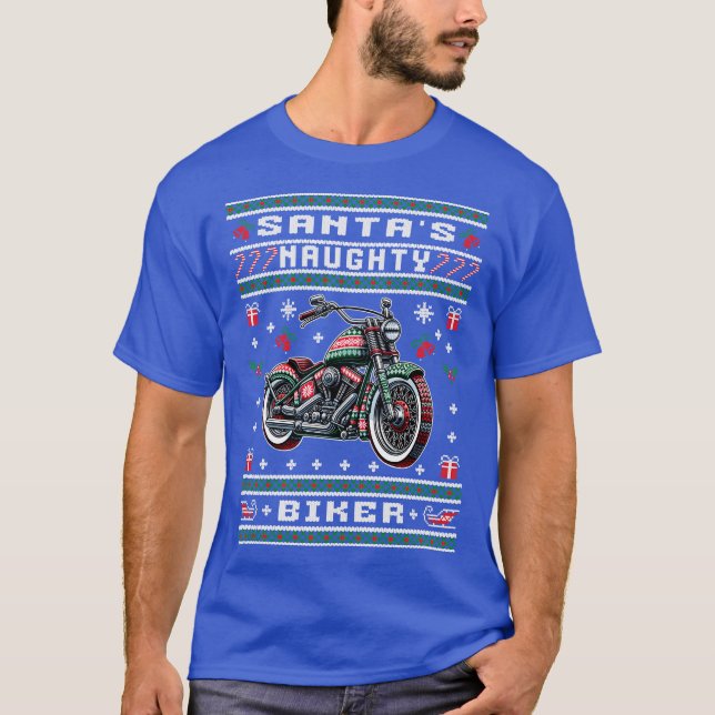 Naughty Biker Ugly Christmas Sweater T Shirt (Framsida)
