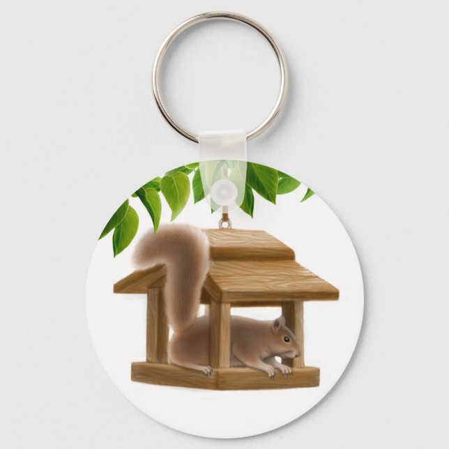 Naughty Bird Feeder Squirrel Keychain Nyckelring (Framsida)