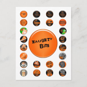 Naughty Bits Merit Badges Vykort