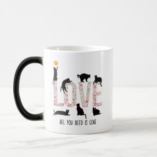 Naughty Black Cat med Kärlek Blommigt Motifs Magisk Mugg