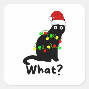 Naughty Black Cat Wearing Santa Hat Fyrkantigt Klistermärke
