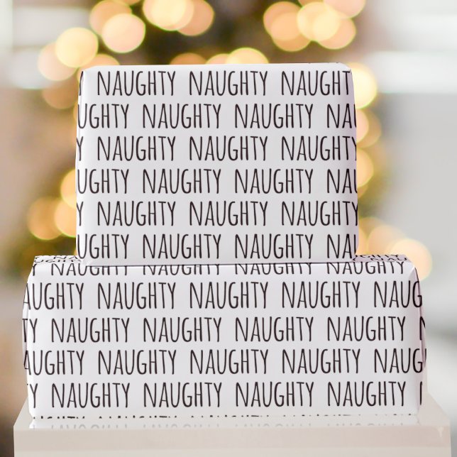 Naughty Black White Typography Mönster jul Presentpapper (Naughty wrapping paper for naughty boys and girls)