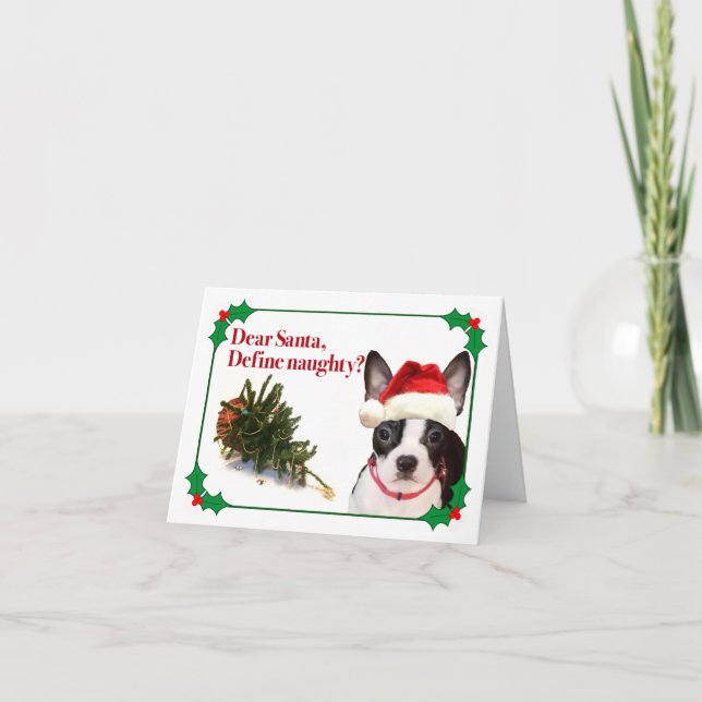 Naughty Boston Terrier-Helgdag Card Helgkort (Framsida)