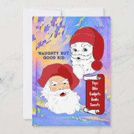 Naughty, Bra Kid Santa's List Blue Julkort