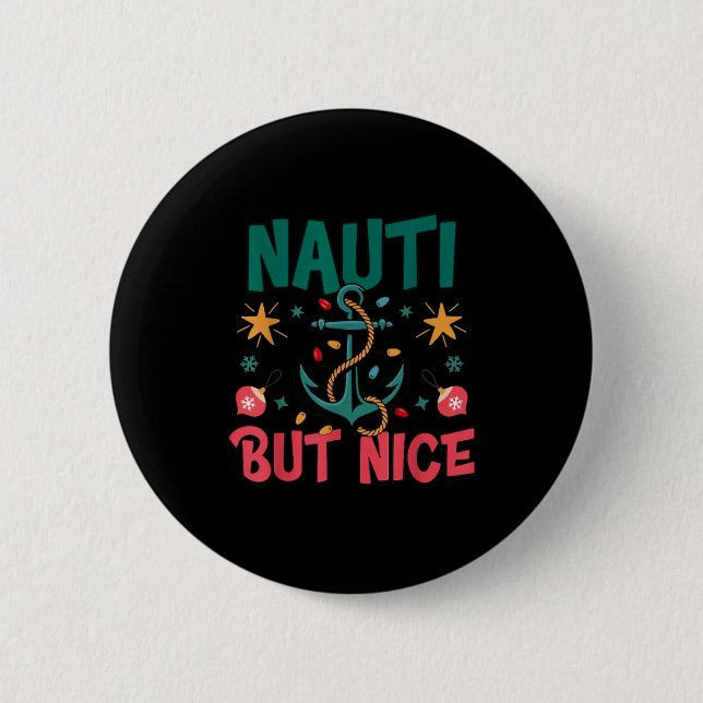 Naughty But Nice Funny Nautical Christmas Pun Joke Knapp (Framsida)