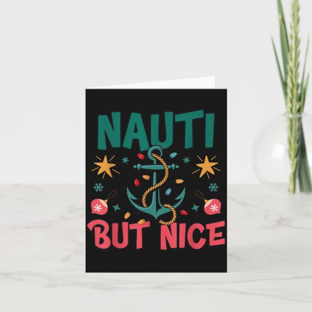 Naughty But Nice Funny Nautical Christmas Pun Joke Kort (Framsida)