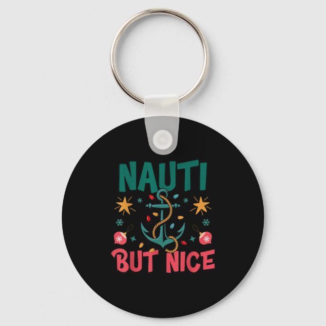 Naughty But Nice Funny Nautical Christmas Pun Joke Nyckelring (Framsida)