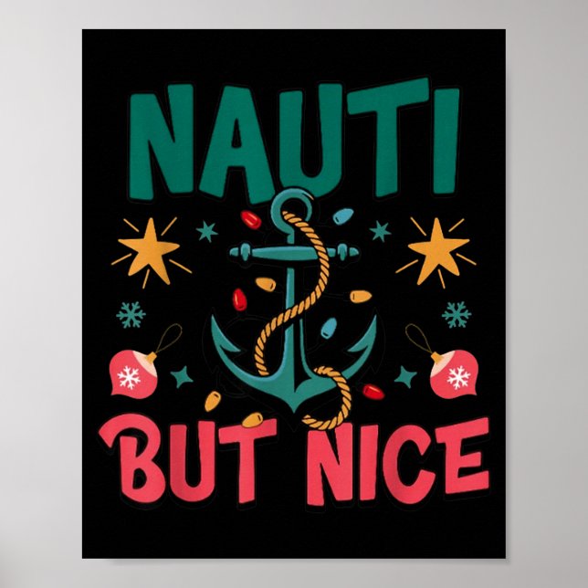 Naughty But Nice Funny Nautical Christmas Pun Joke Poster (Framsidan)