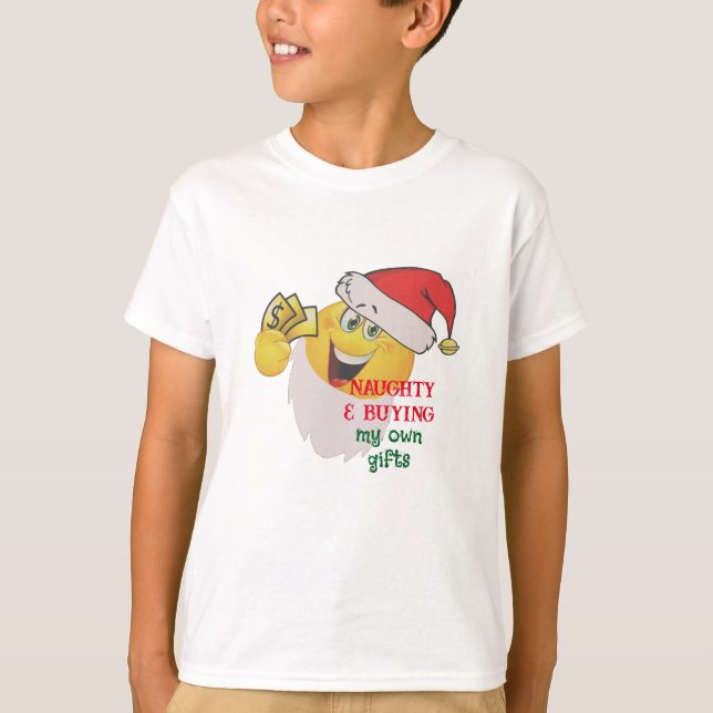 Naughty Buying My Gifts Shirt - Santa Emoji Tee! T Shirt (Framsida)