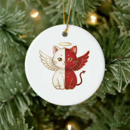 Naughty Cat Angel and Mischievous Cat Split Xmas Julgransprydnad Keramik