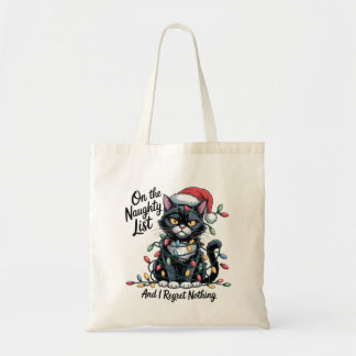 Naughty Cat Christmas Bag – Funny Santa Hat  Tygkasse