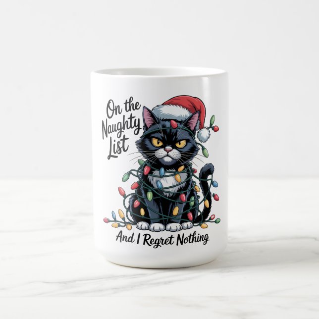 Naughty Cat Christmas Mug – Funny Santa Hat  Kaffemugg (Center)
