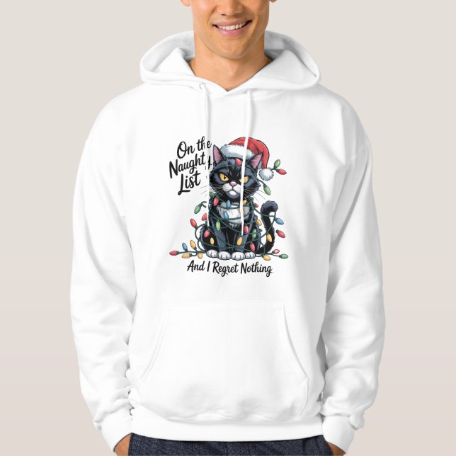 Naughty Cat Christmas T-Shirt – Funny Santa Hat  Hoodie (Framsida)