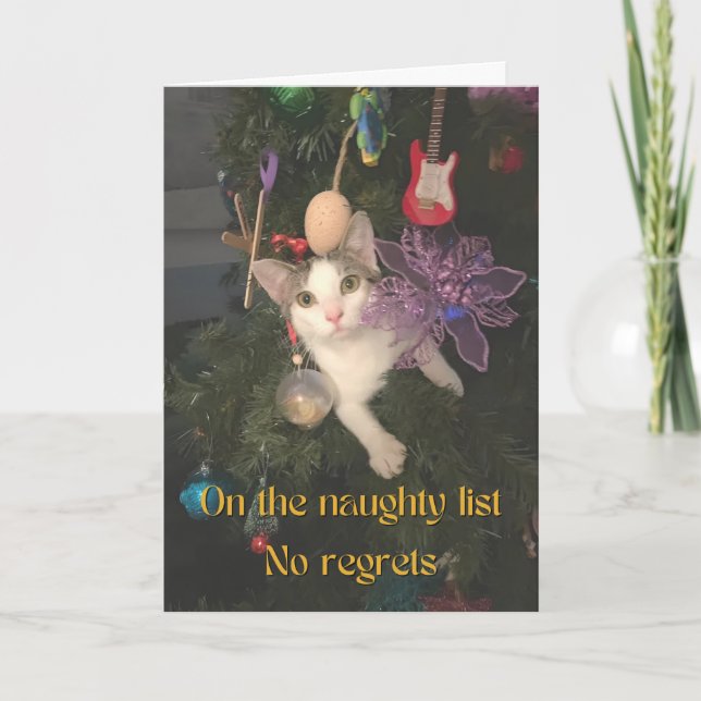 Naughty Cat i Julgran Kort (Framsida)