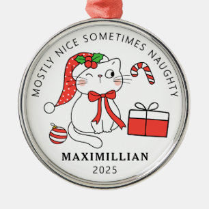 Naughty Cat med jultomten jul Julgransprydnad Metall