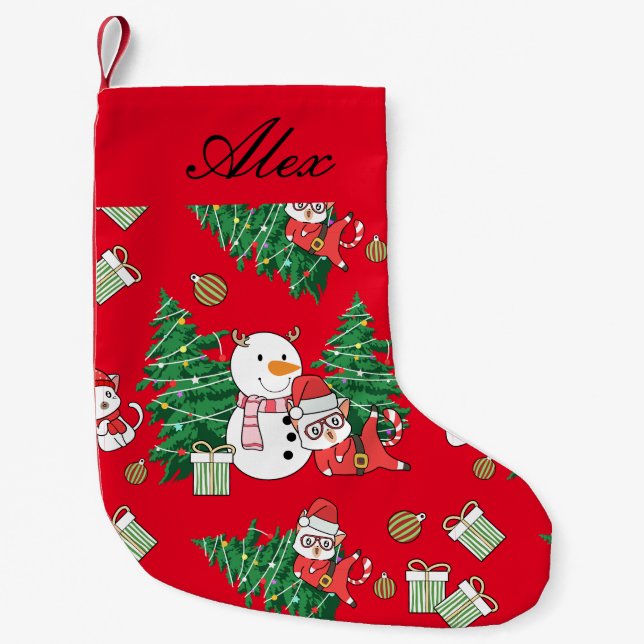 NAUGHTY CAT MED SNÖGUBBE PERSONLIG LITEN JULSTRUMPA (Framsidan)