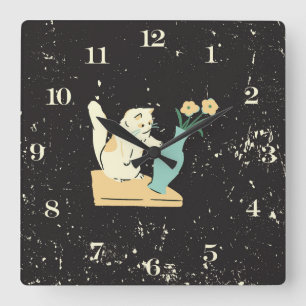Naughty Cat Square Wall Clock Fyrkantig Klocka