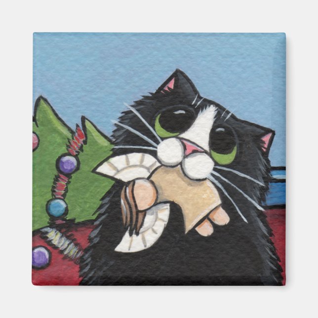 Naughty Cat vid julgranen Magnet (Framsidan)