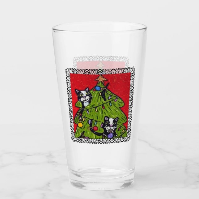 Naughty Cats som klättrar i Julgran Black Ram Glaskopp (Framsida)