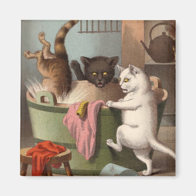 Naughty Cats - Tvättdags Fridge Magnet (Framsidan)