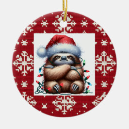 Naughty Christmas Lights Sloth Julgransprydnad Keramik