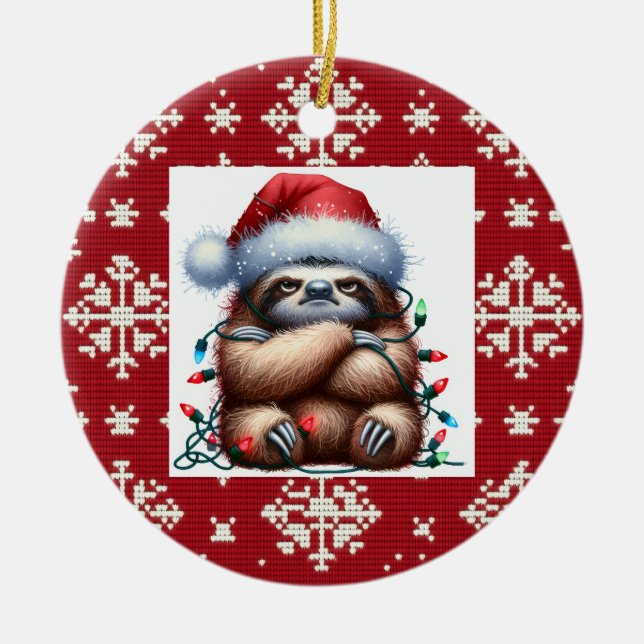 Naughty Christmas Lights Sloth Julgransprydnad Keramik (Framsidan)