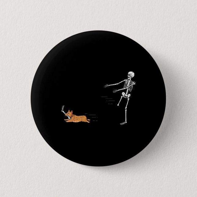 Naughty Corgi Hund Roligt Skeleton Halloween Knapp (Framsida)