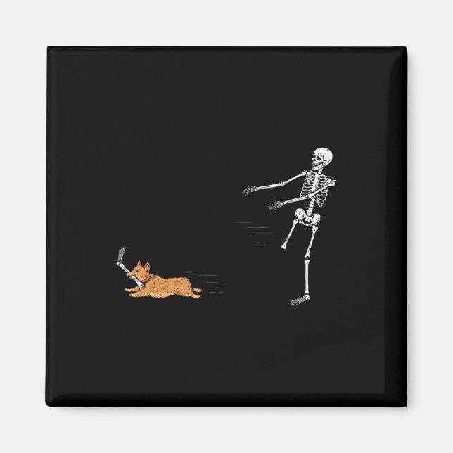 Naughty Corgi Hund Roligt Skeleton Halloween Magnet (Framsidan)