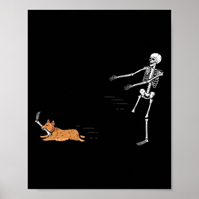 Naughty Corgi Hund Roligt Skeleton Halloween Poster (Framsidan)