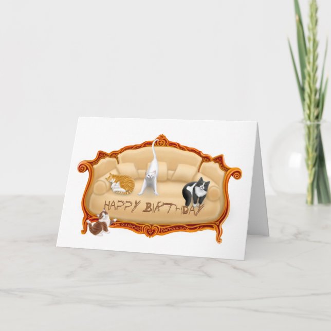 Naughty Couch Cats Birthday Card Kort (Framsida)
