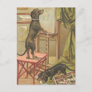 Naughty Dachshunds Postcard Vykort