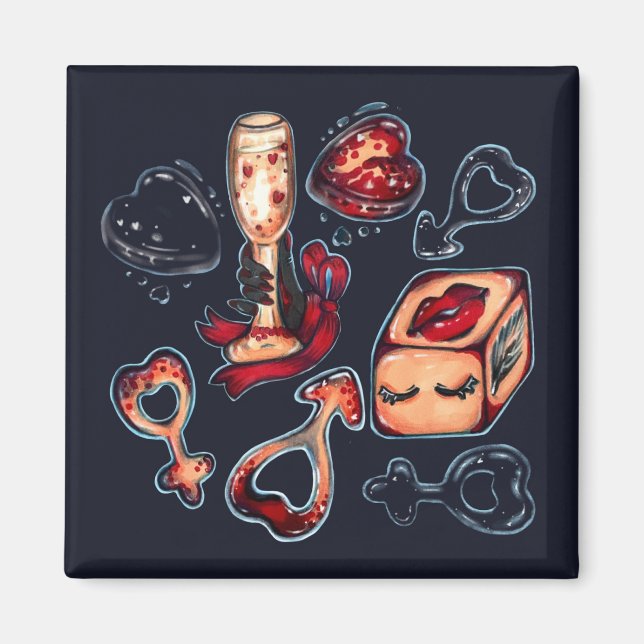 Naughty Dice & Champagne Adult Humor Dark Romance  Magnet (Framsidan)