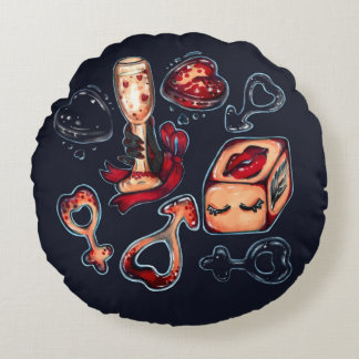 Naughty Dice & Champagne Adult Humor Dark Romantic Rund Kudde