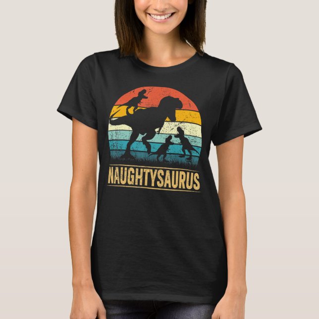 Naughty Dinosaur T Rex Naughtysaurus 3 Kids Familj Shirt (Framsida)