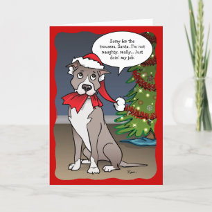 Naughty Dog Rolig Santa Pitbull Jul Helgkort