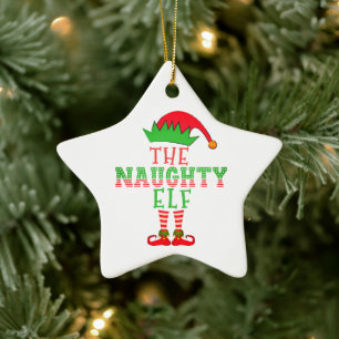 Naughty Elf-familjen som matchar jul Pajama Julgransprydnad Keramik