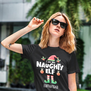 Naughty elf-familjens matchande julomsutrustning i t shirt