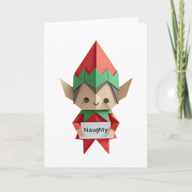Naughty ELF roligt origami christmas naughlist lis Kort (Framsida)
