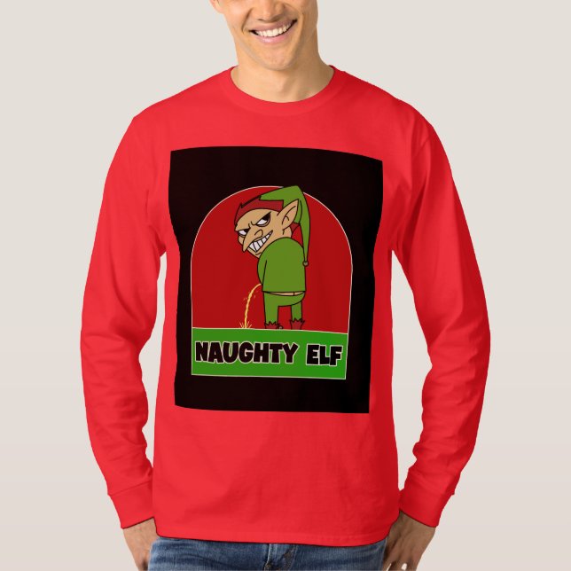 NAUGHTY ELF RUDE MANAR CHRISTMAS T-SHIRTS (Framsida)