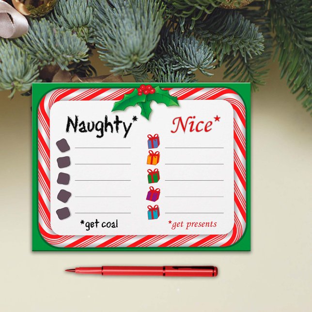 Naughty eller Nice 8,5" x11" Pappert Lakan (Naughty and Nice 8.5"x11" Paper Sheets. Help Santa Claus make his list and check it twice. )