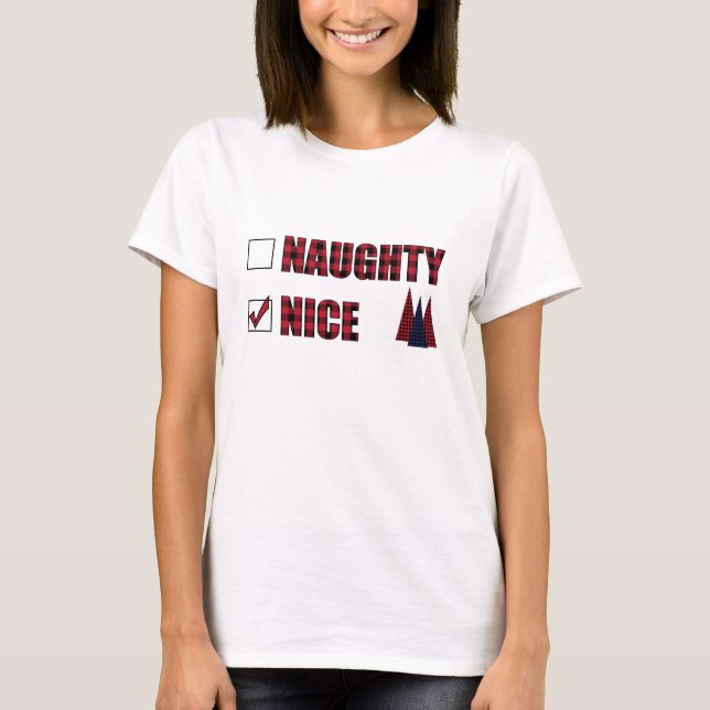 Naughty eller Nice Buffalo Play Red Black jul T Shirt (Framsida)